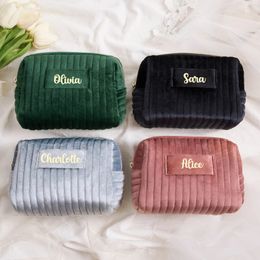 Custom Name Makeup Bag Premium Velvet Travel Organizer Toiletry Cosmetics Personalised Bridesmaird Wedding Gift 240229