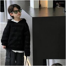 Jackets Fashion Baby And Girls Boys Cotton Plain Hooded Hollow Sweater Coat Kids Hoodie Jacket Child Outfit Plover Jumper Tops Drop De Otsj6