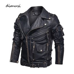 DIMUSI Winter Mens Leather Jacket Men Fashion Motorcycle PU Leather Jacket Cool Zipper Pockets Leather Coats Clothing 240226