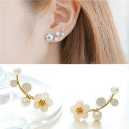 Stud Earrings Women Branch Shell Imitation Pearl Flower 2024 Fashion Crystal For Female Jewellery Brincos Mujer Gifts