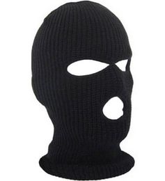 Full Face Cover Mask Three 3 Hole Balaclava Knit Hat Winter Stretch Snow Mask Beanie Hat Cap New Black Warm Face Masks6964020