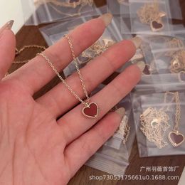 V Necklace Light Luxury Little Red Heart Love Necklace Rose Gold Lock Bone Chain Red Agate Heart shaped Pendant