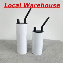 Local Warehouse Sublimation Straight Smoking Tumbler 15oz 20oz White Blank Hookah Tumblers With Glass Lid Stainless Steel Water Bo203h