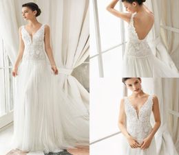 2019 Gali Karten Bohemia Wedding Dresses V Neck Sexy Backless A Line Lace Appliques Beach Wedding Dress Spot Tulle Plus Size Brida3193764