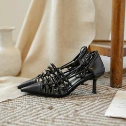 luxury Sexy Women high heels Ankle Strap Sandals Cut-Outs Genuine Leather party wedding dress shoes designer fashion Street Photo Sandals