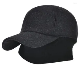 Ball Caps HT2818 Autumn Winter Baseball Cap Men Thick Warm Earflap Male Wool Hat 6 Panels Dad Hats With Ear Flap
