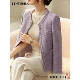 Women'S Jackets Womens Jackets Sentubila Purple Textured T Women 2023 Work Business Open Front Autumn Winter Elegant Blazer Coats Outw Dhugb