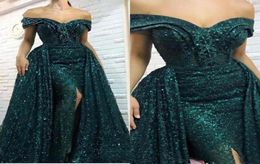 Teal Green Mermaid Prom Dresses Sexy Off Shoulder Sequined Overskirts Floor Length Holidays Party Gowns Plus Size Custom Made6013292