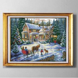 Return from Christmas winter snow DIY handmade Cross Stitch Needlework Sets Embroidery paintings counted printed on canvas DMC 14279s