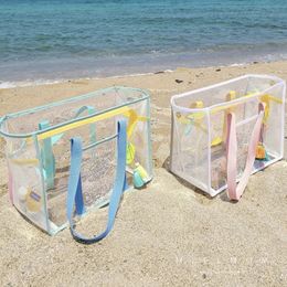 Simple Summer PVC Swimming Storage Bag Cream Color Large Capacity Transparent Waterproof Beach Bag Single Shoulder Bag 240311