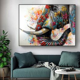 Colorful Elephant Pictures Canvas Painting Animal Posters and Prints Wall Art for living room Modern Home Decoration296V