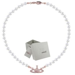 Pearl Necklace Saturn Beads Pendant Fashion Women Diamond Necklace Couple Jewelry Gift With packing box2891