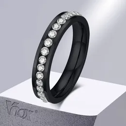 Cluster Rings Vnox Women Black Rose Gold Colour Stainless Steel Finger Band With AAA CZ Stone Row Elegant Bling Girls Ring