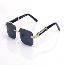 France Design Rimless Sunglasses For Mens Wooden Buffalo Horn Glasses Optical eyeglasses Women Waving Gold Wooden Eyewear Frames L251B