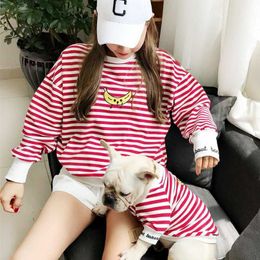 Dog Apparel Striped Banana Pet Matching Clothing Puppy Clothes For Dogs Shirt Parent-Child French Bullldog294g