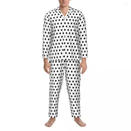 Men's Sleepwear Black Playing Poker Pyjama Sets Clubs Card Suits Kawaii Men Long Sleeve Casual Bedroom 2 Pieces Nightwear Big Size 2XL