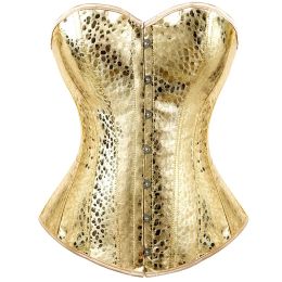 Camis Women Gold Faux Leather Corset Bustier Top Overbust Shapewear Sexy Nightclub Clothing Steampunk Shapers Lingerie Corsets