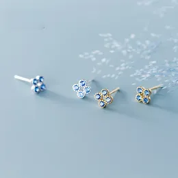 Stud Earrings Simple CZ Blue Crystal Fashion Women Silver Colour Zircon Light Luxury Earring Charm Wedding Jewellery Gift