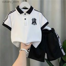 T-shirts Summer Outfits for Baby Boy 1 to 8 Years Old Letter Turn-down Collar T-shirts Tops and Shorts 2PCS Boutique Infant Clothing Sets L240311