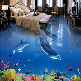 3d pvc flooring waterproof Self-adhesive murals wall paper custom dolphin 3d floor tiles for bathrooms232D