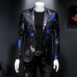 Vintage Luxury Jacquard Blazers Men Flower Slim Fit Blazer Jacket Hommes Wedding Club Party Dress Singers Costumes 240304