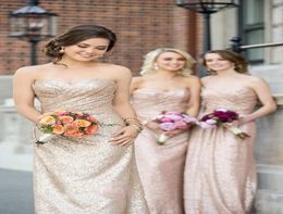 Sweetheart Strapless Sequin Bridesmaid Dress Rose Gold A Line Sheath Dress For Women Cheap Long FloorLength Dress9054723