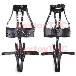 Sexy Open Crotch Breast Body Harness Crotchless Dominatrix Costume Faux Leather Black Studded BDSM Bondage Corset Straps for Femal8437882