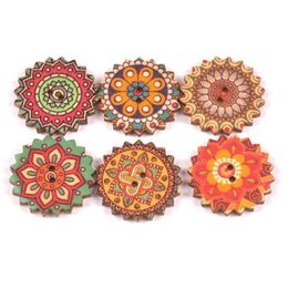 200pcs Wooden Buttons 15mm 25mm Mixed Colour Pattern Round Flower Buttons Vintage Buttons with 2 Holes for Sewing DIY Art Craft Dec228u