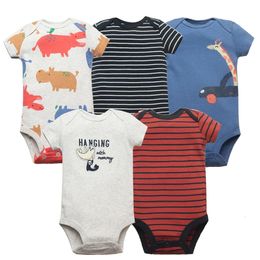 5pcslot baby boys girls bodysuits 100% 면화 소매 아이의 옷 6-24 개월 출생 아기 옷 bebe jumpsuit 240308