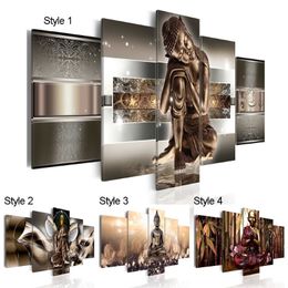 5pcs set Unframed Modern Colourful Buddha Wall Decor Buddhism Art Oil Painting Print on Canvas Home Decor Canvas Painting Picture303G