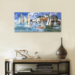 Boat Paintings Raoul Dufy Regates Dans Le Port De Trouville Large Seascapes Modern Art on Canvas High Quality Hand Painted Gift256m