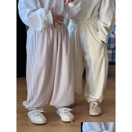 Trousers 2024 Spring Children Solid Cotton Baby Girls Loose Harem Pants Kids Boys Casual Striped Sweatpants Toddler Clothes Drop Deliv Otln5