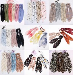 36 Style Women Girl Elastic Hairbands Streamer Accessories Scrunchies plaid stripe Leopard Chiffon Turban Ponytail Holder Hair Tie4604370