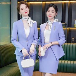 Women's Two Piece Pants Long Sleeve Stand Collar Fashion Short Temperamental Business Wear El Uniforms Internet Celebrity Formal Solid Colour