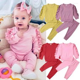 Clothing Sets 0-3Y Toddler Baby Kids Girl Clothes Ruffles Solid Pullover Top T-shirt Pants Leggings Outfits 3PCS