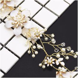 Headbands Us Warehouse New Fashion Flower Pearl Bride Headdress Ethnic Style Hand Woven Band Hair Accessories Jewelry Gift D Dhgarden Dhtg6