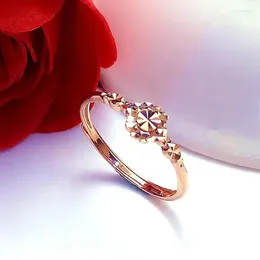 Cluster Rings 585 Purple Gold Plated 14K Rose Exquisite Small Flower For Women Adjustable Fresh Charm High Jewellery Engagement Gift