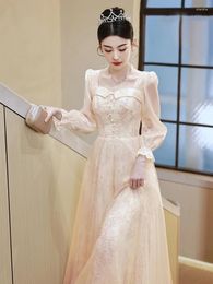 Party Dresses French Style Long Sleeve Evening Dress Square Clooar Embroidery Floral Slim Graduation Gown Elegant Formal