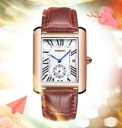 sub dial working men and women tank roman dial watches square case leather strap quartz movement business casual retro classic Lady Couple Lovers Wristwatch Gifts