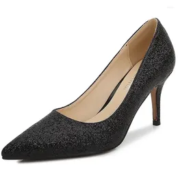 Dress Shoes 7.5cm Style Glitter Pointed High Heels Stiletto Brand Fashion Plus Size 35-44 45 46 Women Daily Pumps