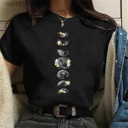 Women's T-Shirt Moon PrintWomen Harajuku Summer T Shirt Girl New Fashion Black Tops Funny Fe T-shirt Casual Tee Woman Clothes 240311
