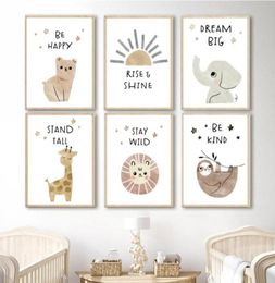 Paintings Elephant Bear Giraffe Lazy Lion Sun Boho Wall Art Canvas Painting Nordic Posters And Prints Pictures Kids Baby Room Deco3722837