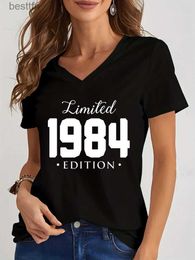 Women's T-Shirt Women V Neck Tshirt Limited 1984 Edition Graphic Tee Shirt Womens Birthday Y2k Top Funny Vintage Years Women Oversized T Shirt 240311