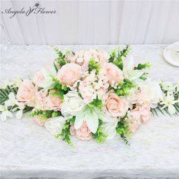 90CM Artificial flower conference table flower row rose lily hydrangea leaf wedding party decor table Centrepieces flower runner Q251l