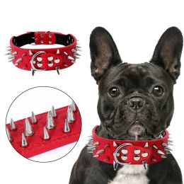 Collars Round Spikes Collars AntiBite Adjustable Studded Dog Collars PU Leather Dog Accessories