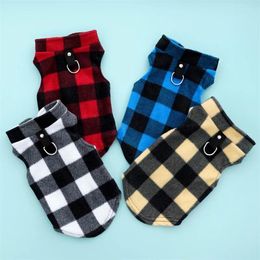 Dog Apparel Spring Autumn Vintage Plaid Warm Fleece Pet Cat Clothes Winter Thickened Vest Coat Small Medium Costume Traction Ring