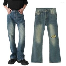 Men's Jeans Men Flared Distressed Holes Personalized Straight Wide Leg Pants 9 Colors