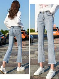 Fashion Blue Fur-lined Ankle-Lenght High Waisted Jeans Woman Casual Lim-Fit Denim Trousers Female Girls Vintage Bell-bottoms 240311