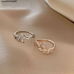 Crystal Leaf Ring Womens Fashion Personality Light Luxury Niche Exquisite Design Sense Open Index Finger Cold Wind