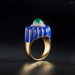 Cluster Rings Foydjew Retro Art Deco Architectural Aesthetics Designer Jewellery Crown Modelling Design Simulation Emerald For Women